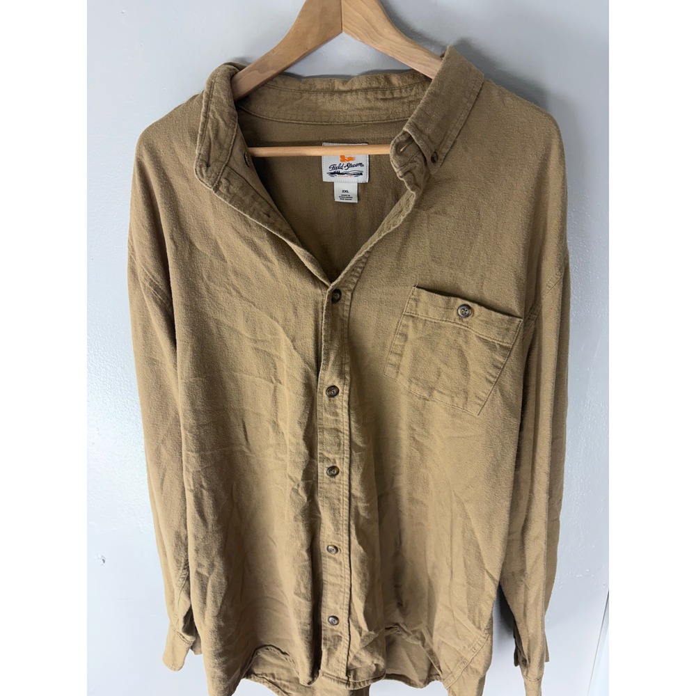 Field‎ Stream Mens 2XL Khaki Tan Long Sleeve Button Down Outdoor Flannel Shirt